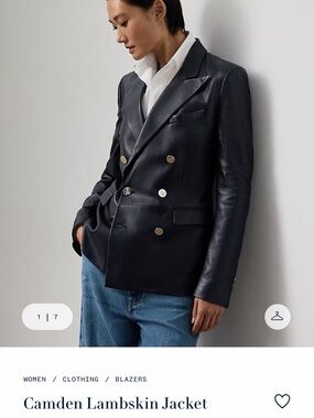 Ralph Lauren Camden Lambskin Double-Breasted Leather Blazer in Navy